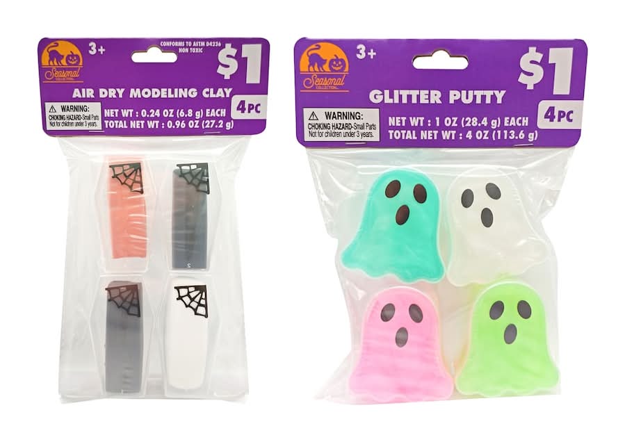 Seasonal Collection Air Dry Modeling Clay And Glitter Putty, Assorted Designs, 4-pc Pack.