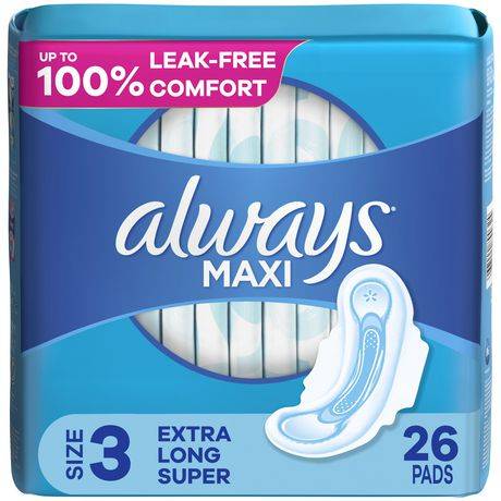 Always Maxi Extra Long Super Pads With Wings, Size 3 (26 ct)