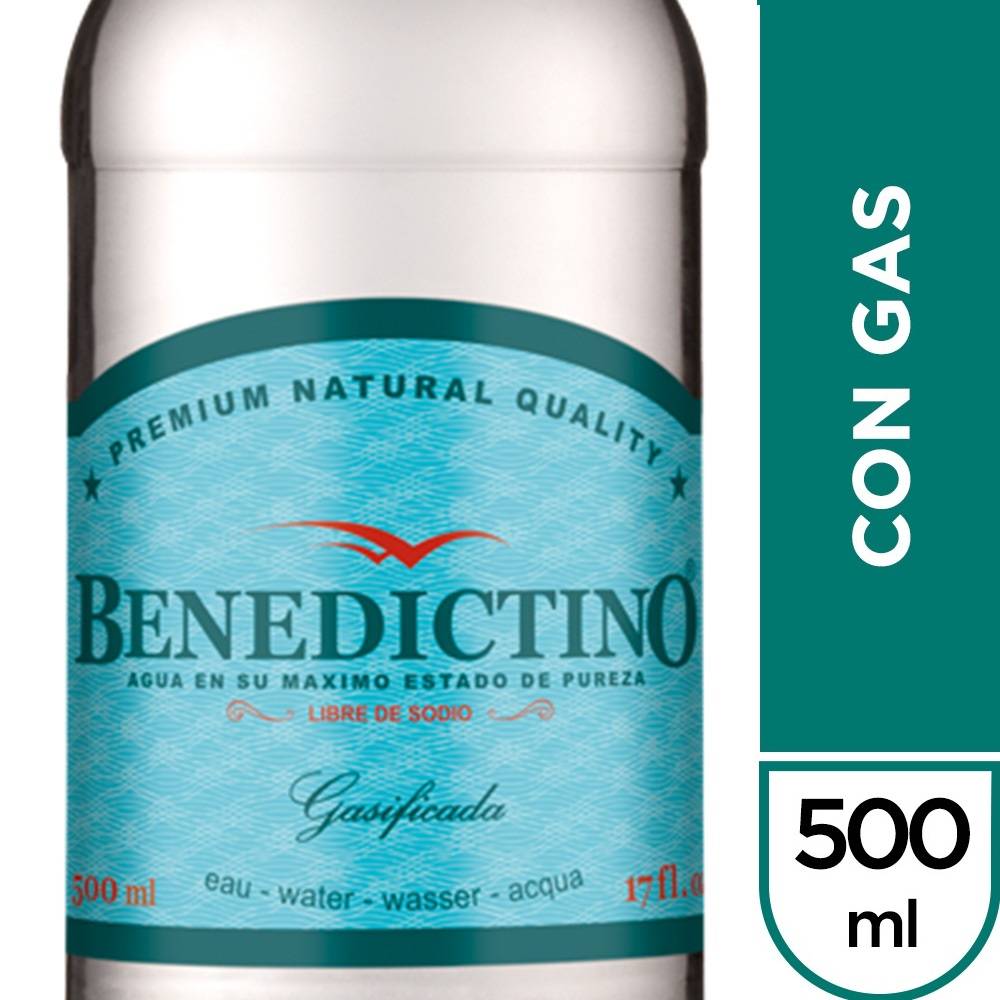 Benedictino agua purificada con gas (botella 500 ml)