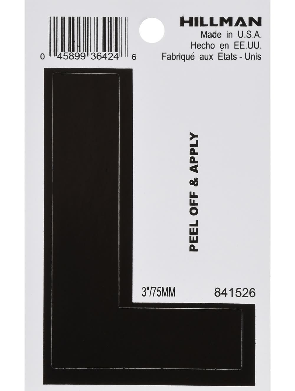 Hillman 3 In. Black Vinyl Self-Adhesive Letter L 1 Pc