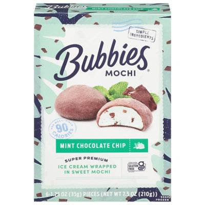 Bubbies Ice Cream Wrap in Sweet Mochi, Mint-Chocolate Chip (7.5 oz, 6 ct)