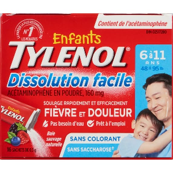 Tylenol Children's Easy Dissolve Acetaminophen Powder 160 mg, Natural Wild Berry (16 x 0.3 g)
