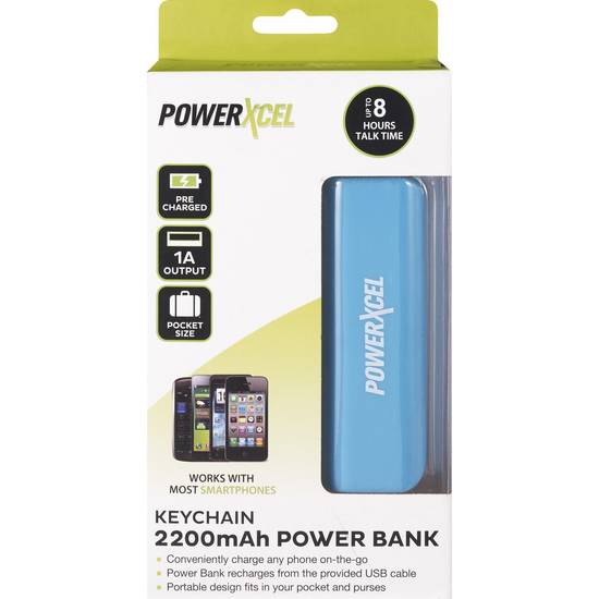 PowerXcel Keychain 2200mAh Power Bank. Teal