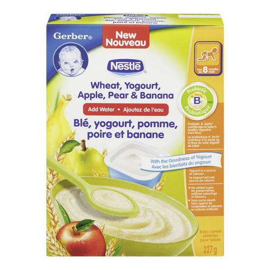Gerber Wheat Yogurt Apple Pear & Banana Baby Cereal (227 g)
