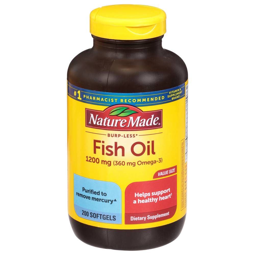 Nature Made Fish Oil 1200 mg Omega 3 360 Mg, Burp Less (200 ct)