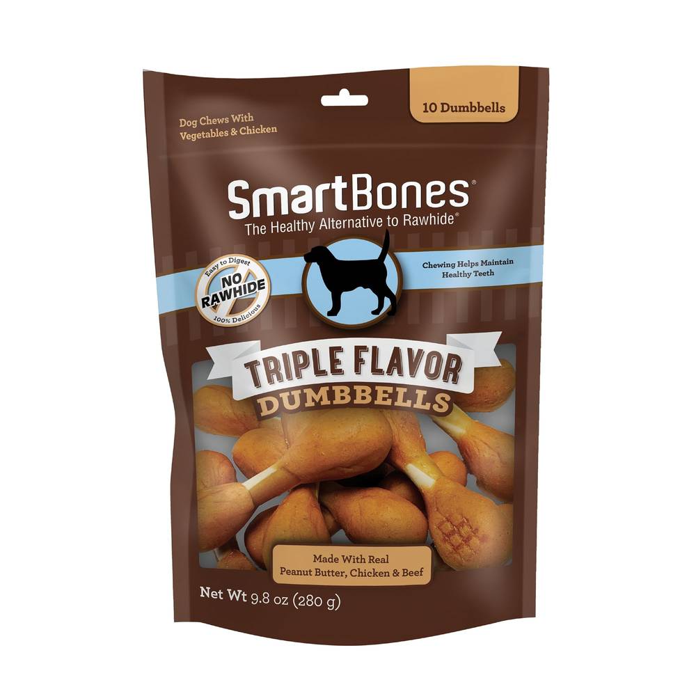 SmartBones® Triple Flavor Dumbells Dog Treat - Peanut Butter, Chicken & Beef (Flavor: Peanut Butter, Chicken & Beef, Size: 10 Count)