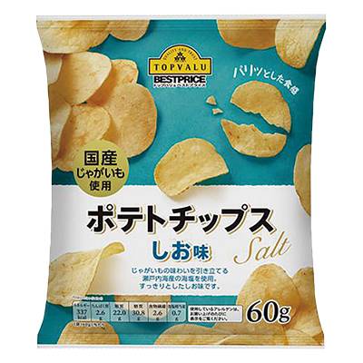 トップバリュ　ベストプライス　国産じゃがいも使用　ポテトチップス　しお味　６０ｇ