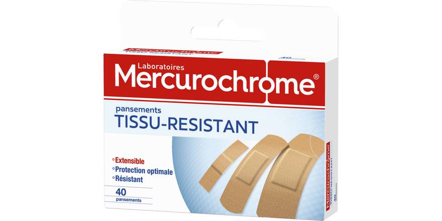 Mercurochrome - Pansements 3 tailles tissu-résistant (40 pièces)