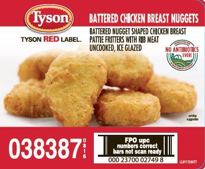 Frozen Tyson - NAE Uncooked, Battered Chicken Nuggets, 225 Pieces- 10 lbs (1 Unit per Case)