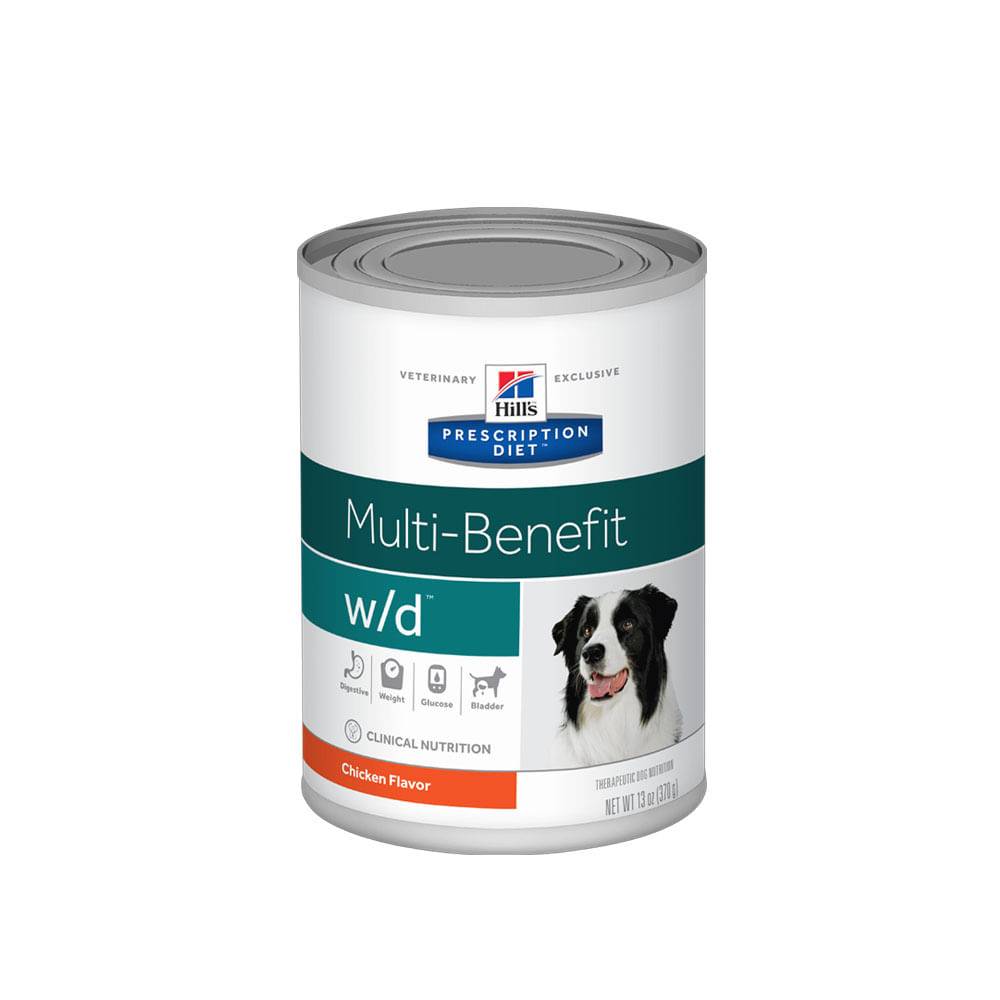 Hill's ração  prescription diet lata w/d para cães adultos  controle do peso e glicêmico (370g)
