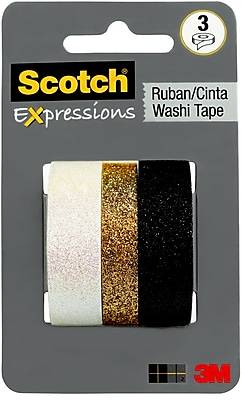 Scotch® Expressions Washi Tape, Assorted Glitter Colors, 3/Pack (C1017-3-P7)