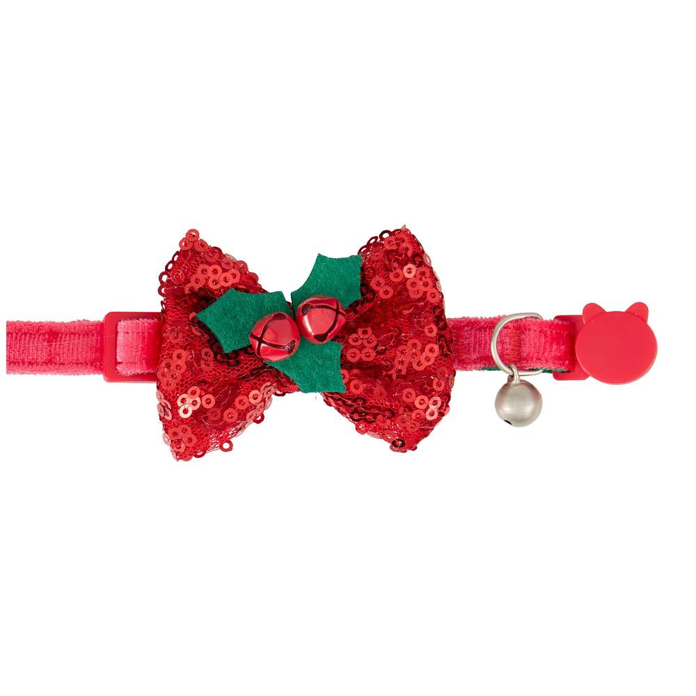 Merry & Bright Bow Collar For Adult Cat, Red