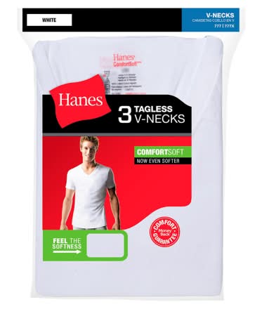 Hanes Comfortsoft Tagless V-Neck Undershirts, Men, XL, White (3 ct)