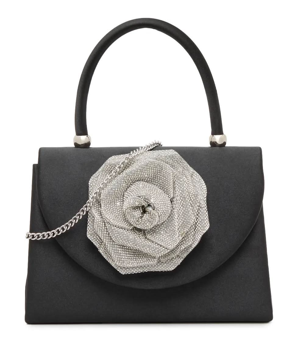 Kelly & Katie 3D Flower Satin Satchel (Black One Size)