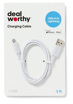 Dealworthy Lightning To Usb-A Charging Cable, 3ft, White