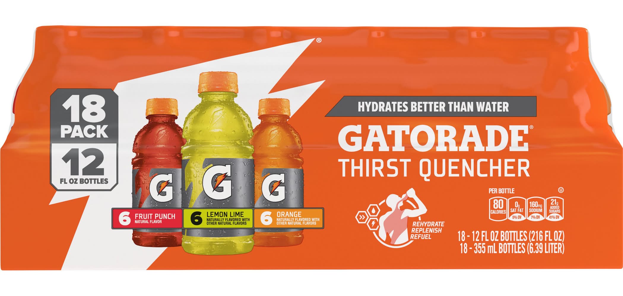 Gatorade Thirst Quencher Variety pack, Lemon Lime-Fruit Punch-Orange (18 x 12 fl oz)