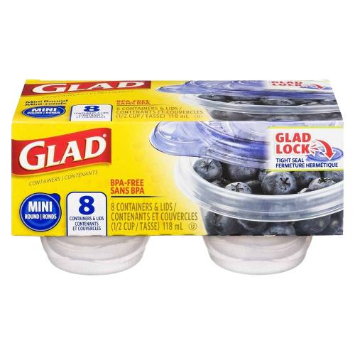 Glad Containers & Lids, Mini Round, 1/2 Cup, Plastic Containers