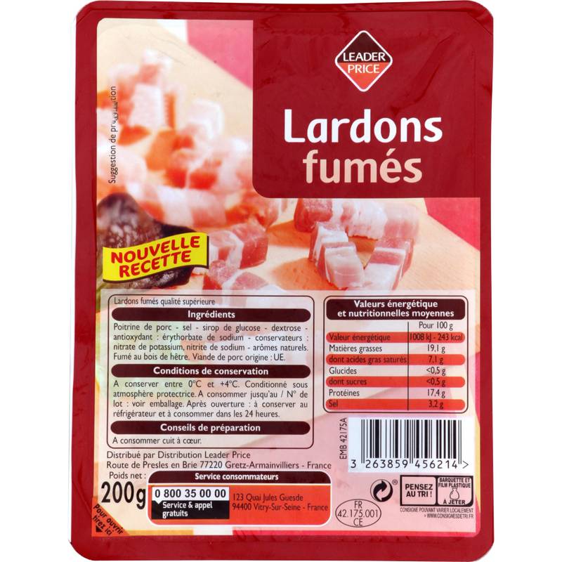 Leader Price - Lardons fumés (200g)