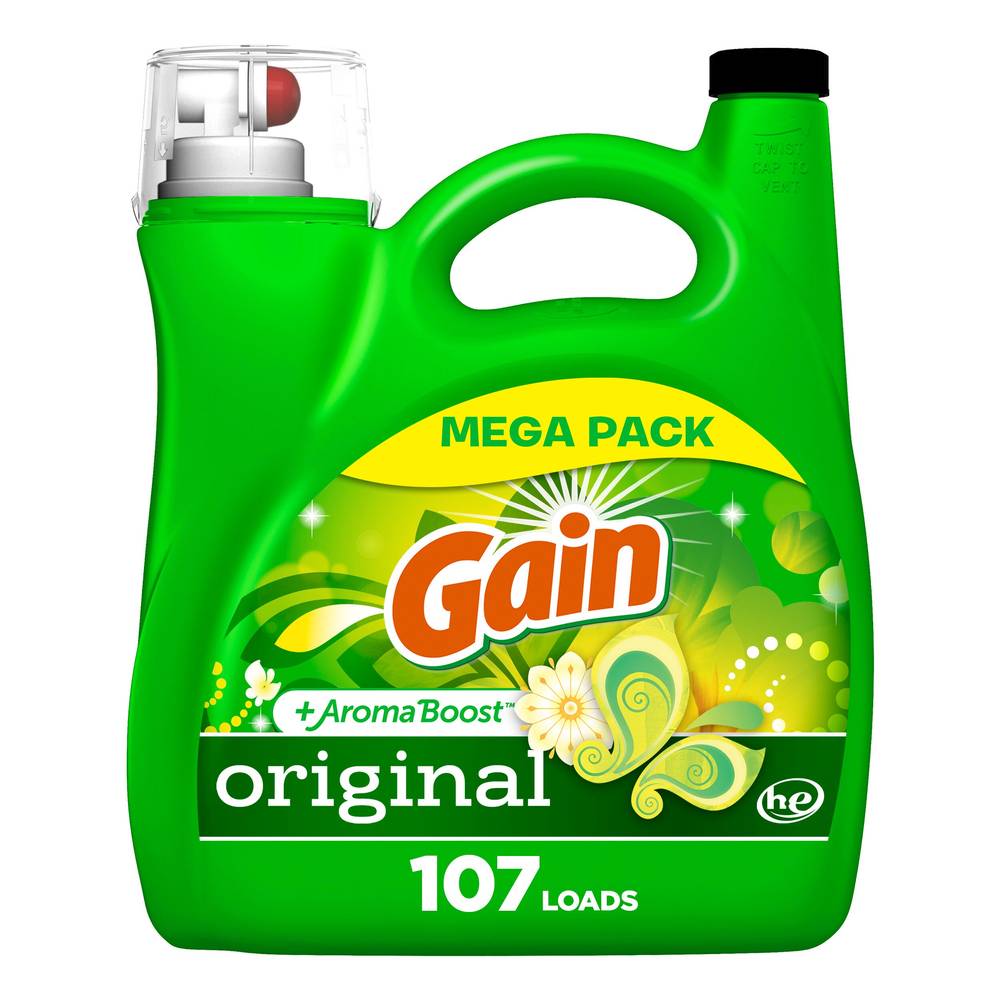 Gain + Aroma Boost Liquid Laundry Detergent, Original Scent, 107 Loads, 154 Oz