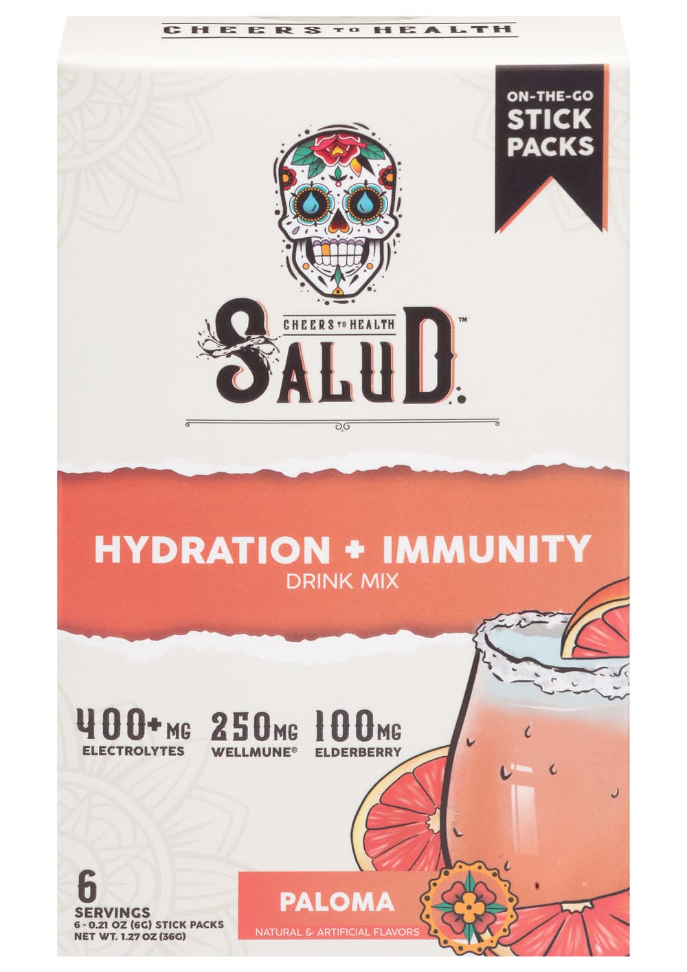 Salud Hydration + Immunity Drink Mix Stick, Paloma (6 x 0.21 oz)