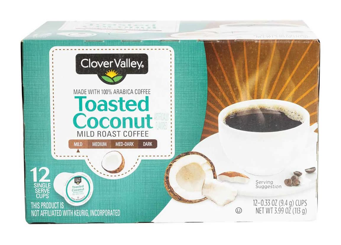 Clover Valley Mild Roast Single Serve Coffee Cups, Toasted Coconut (12 x 0.33 oz)