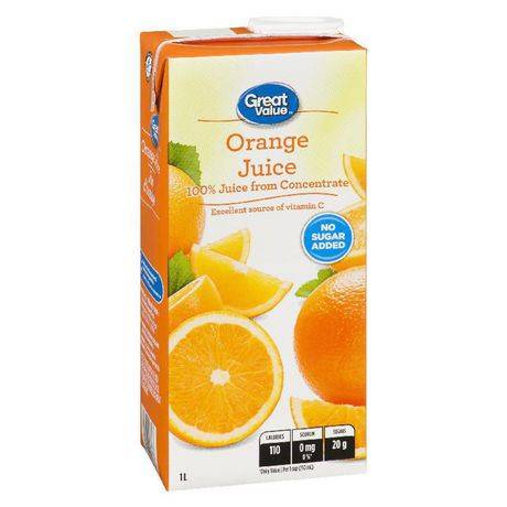Great value jus orange great value 1l (jus d'orange fait de concentré) - orange juice (1 l)