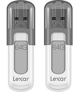 Lexar JumpDrive V100 64GB USB 3.0 Flash Drive, Gray, 2/Pack (LJDV100-64GABNAC2)
