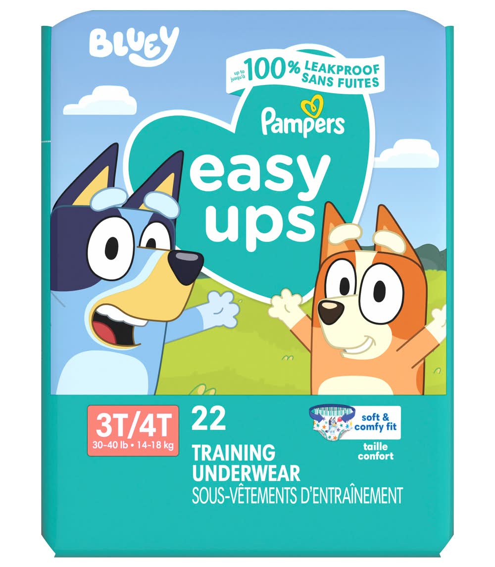 Pampers Easy Ups 100% Leak Protection Bluey Training Underwear, 3T/4T (22 ct)