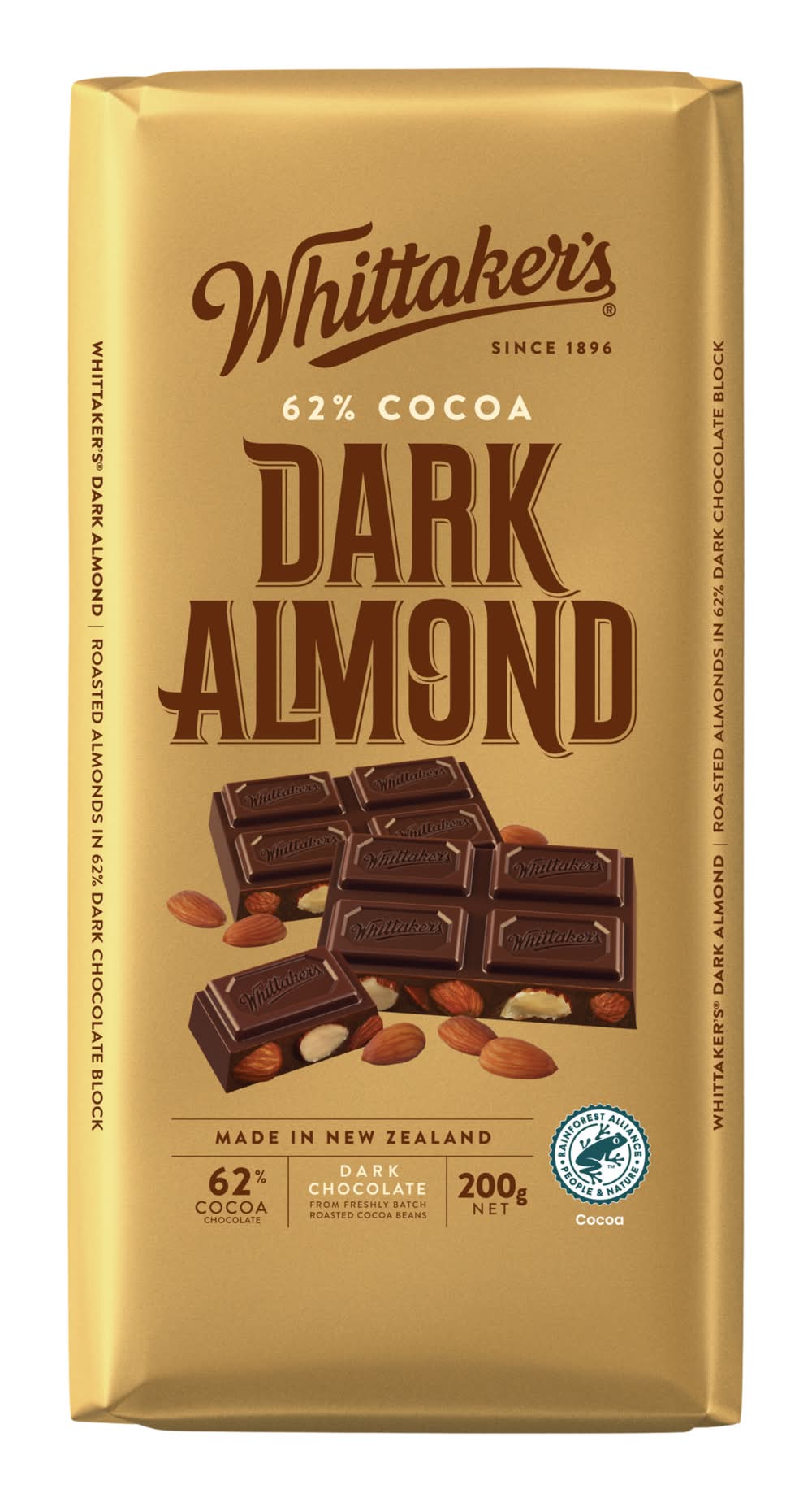 Whittaker's 62% Cocoa Chocolate Block Bar, Dark Almond (200g)