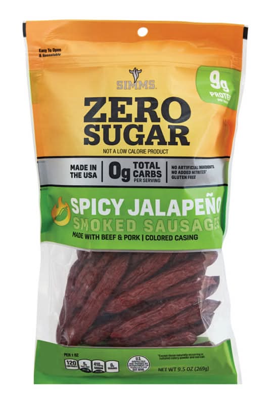 Simms Zero Sugar Smoked Sausage Snack Sticks, Spicy Jalapeño (9.5 oz)