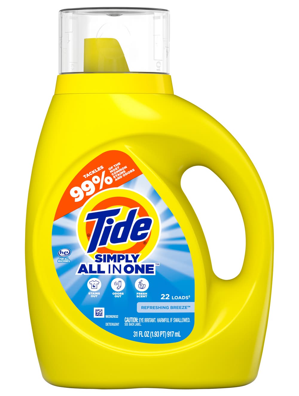 Tide Simply All in One Liquid Detergent, Refreshing Breeze, 22 Loads (31 fl oz)