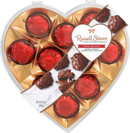 Order Russell Stover Valentine's Day Milk Chocolate Pecan Delights Clear Heart Gift Box, 8.8 oz food online from CVS store, OCEAN SPRINGS on bringmethat.com