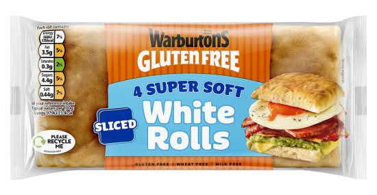 Warburtons Super Soft Sliced White Square Rolls (4 pack)