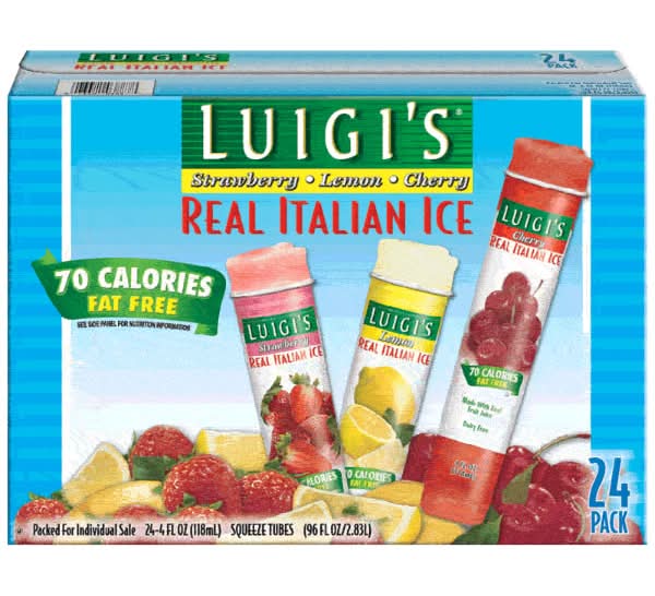 LUIGI'S Real Italian Ice, Strawberry-Lemon-Cherry (96 fl oz, 24 ct)