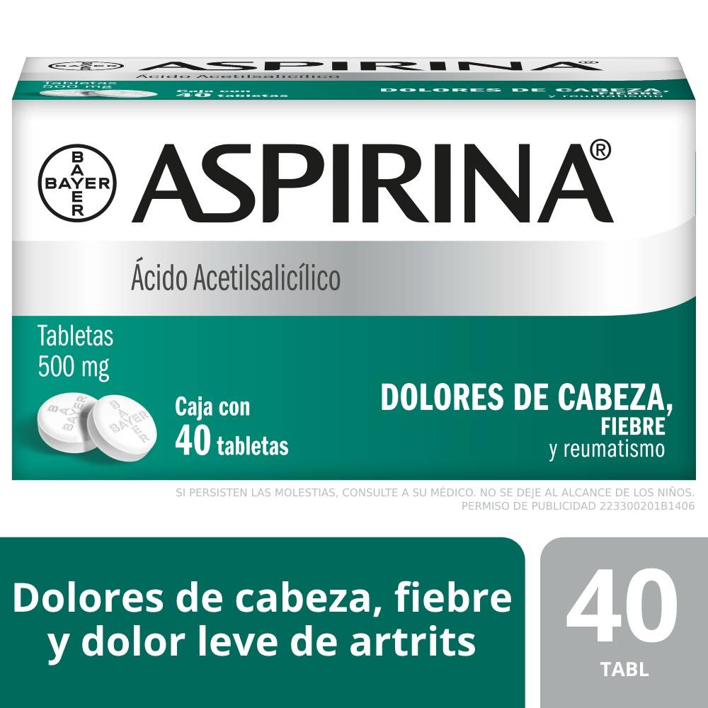 Aspirina · Ácido acetilsalicílico tabletas 500 mg (40 un)