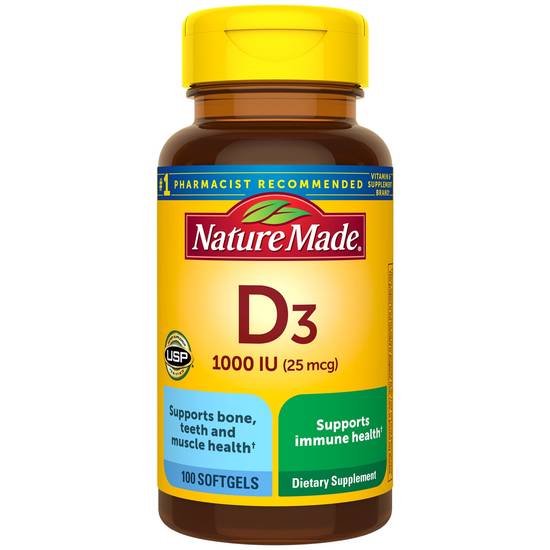 Nature Made Vitamin D 25 mcg (1000 IU) Softgels, 100 CT