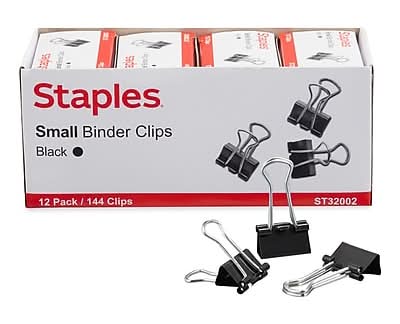 Staples Small Binder Clips, 0.38 Capacity, Black, 144 Clips/Pack (ST32002/32002)