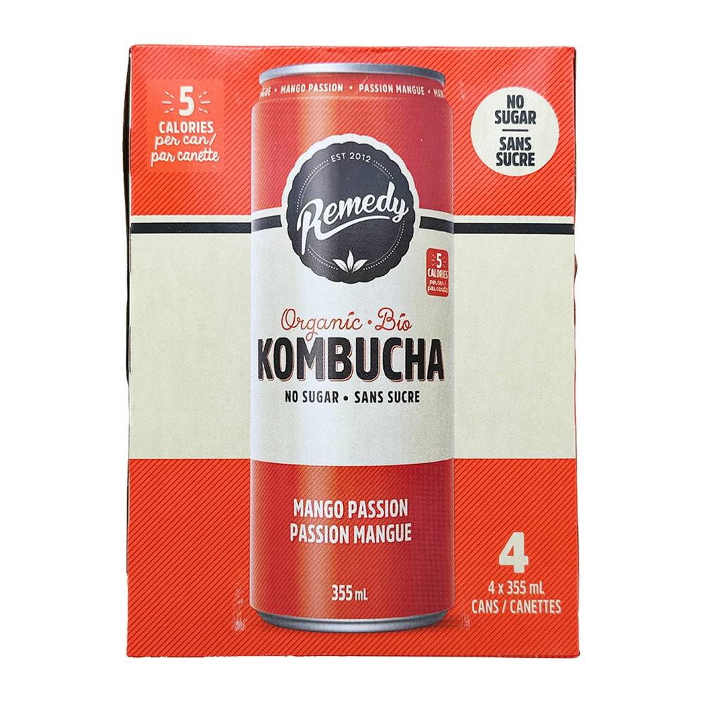 Remedy Drinks Organic Kombucha, Mango Passion (4 x 355 ml)