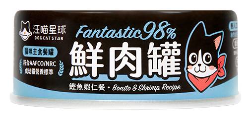 汪喵-貓咪98%鮮肉主食罐80g-鰹魚蝦仁/4710345541019