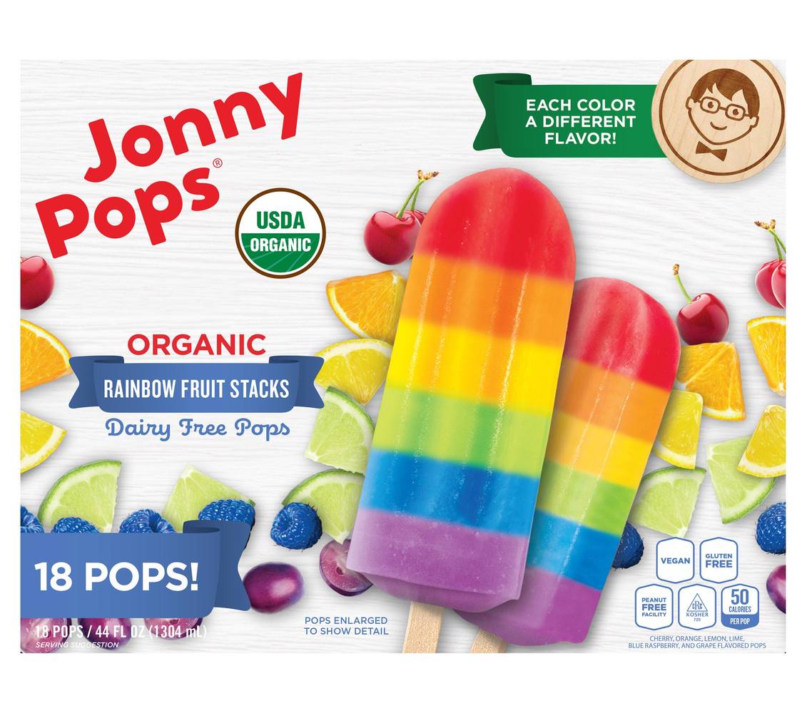 JonnyPops Organic Pops, Rainbow Fruit Stacks (44 fl oz, 18 ct)