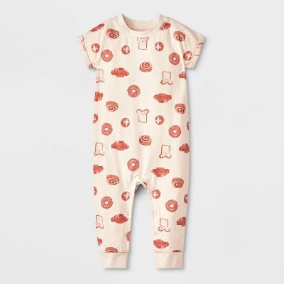 Baby Girls' Printed Pastry Romper - Cat & Jack™ Beige 12M: Long Sleeve, Snap Closure