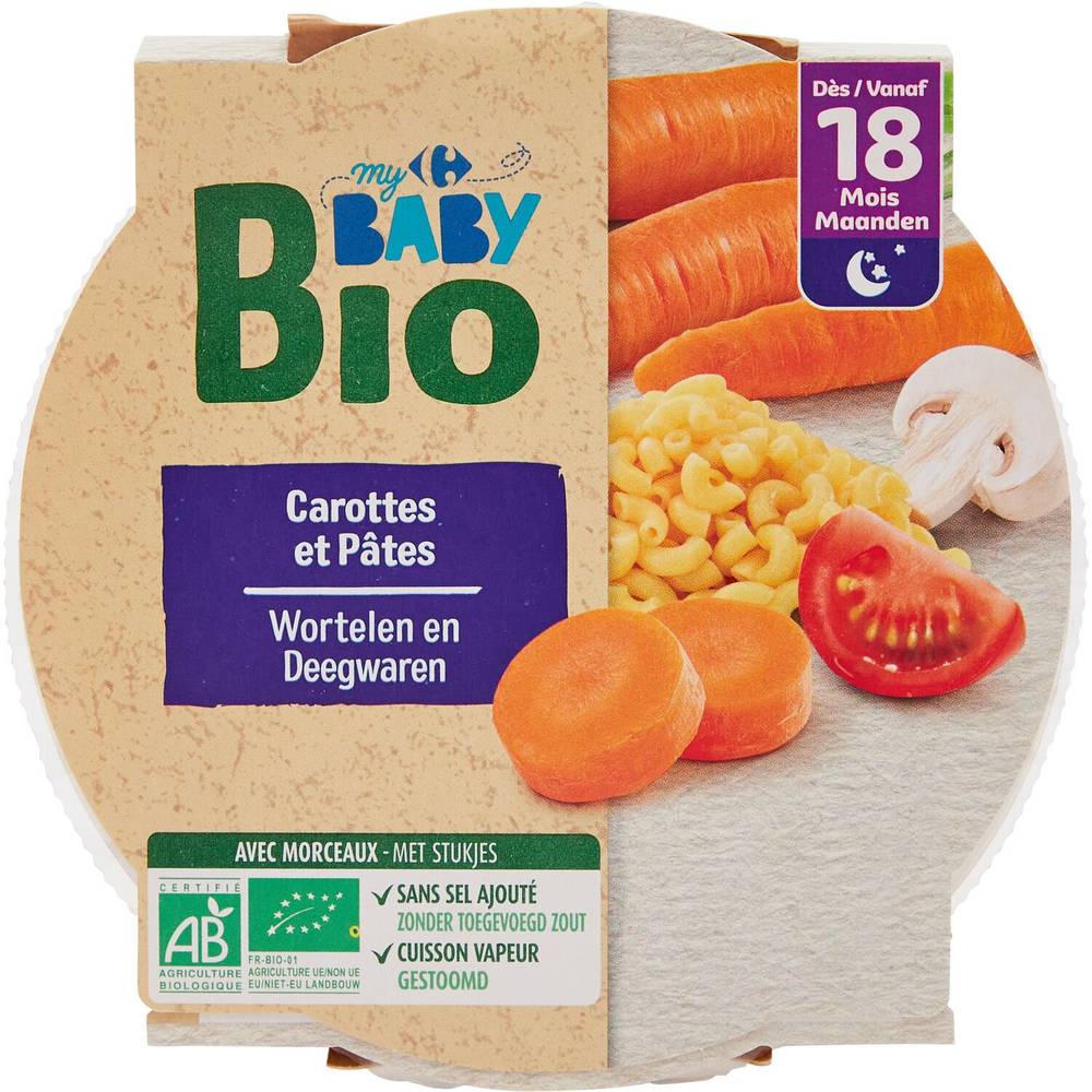 Carrefour Baby Bio - Plat bébé carottes pâtes dès 18 mois