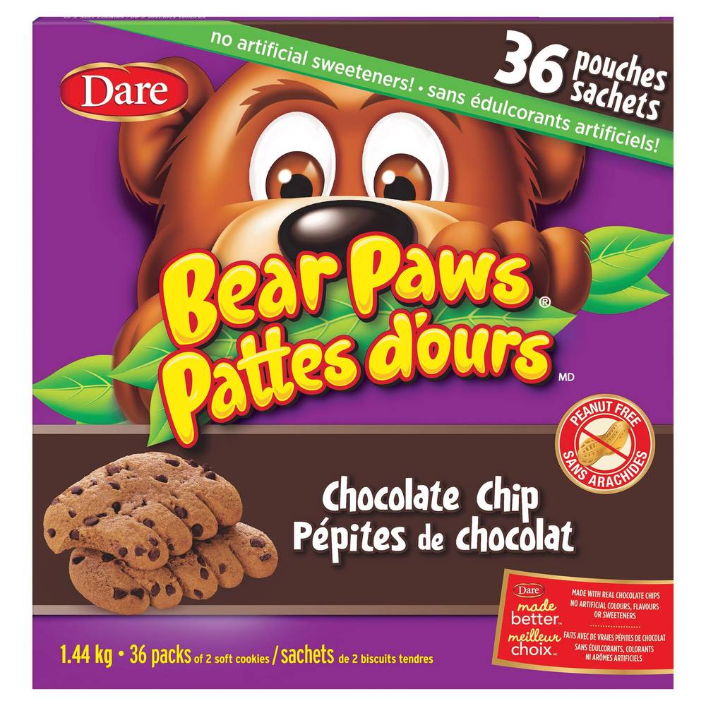 Dare Bear Paws Chocolate Chip Soft-Baked Cookies, 36-Count