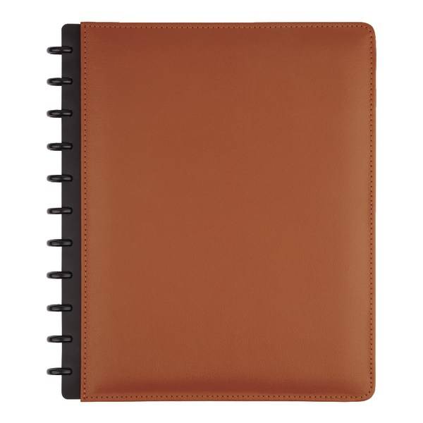 TUL® Discbound Notebook With Leather Cover, Letter Size, Narrow Ruled, 60 Sheets, Brown