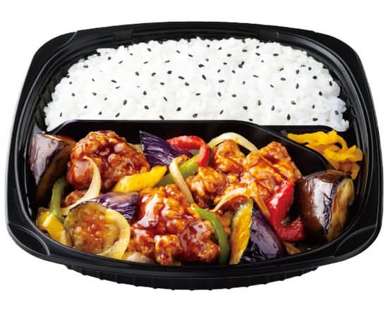 鶏となすの黒酢あん弁当 Chicken and eggplant in black vinegar sauce lunch box