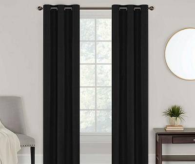 Powell Black Blackout Grommet Curtain Panel Pair, (84")