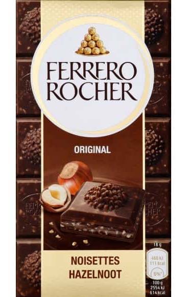 Ferrero Rocher - Tablette chocolat au lait fourrée, noisette (90g)