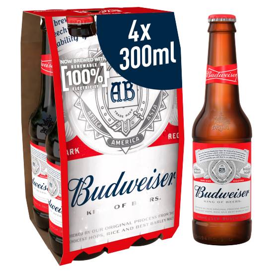 Budweiser Lager Beer Bottles (4 x 300ml)