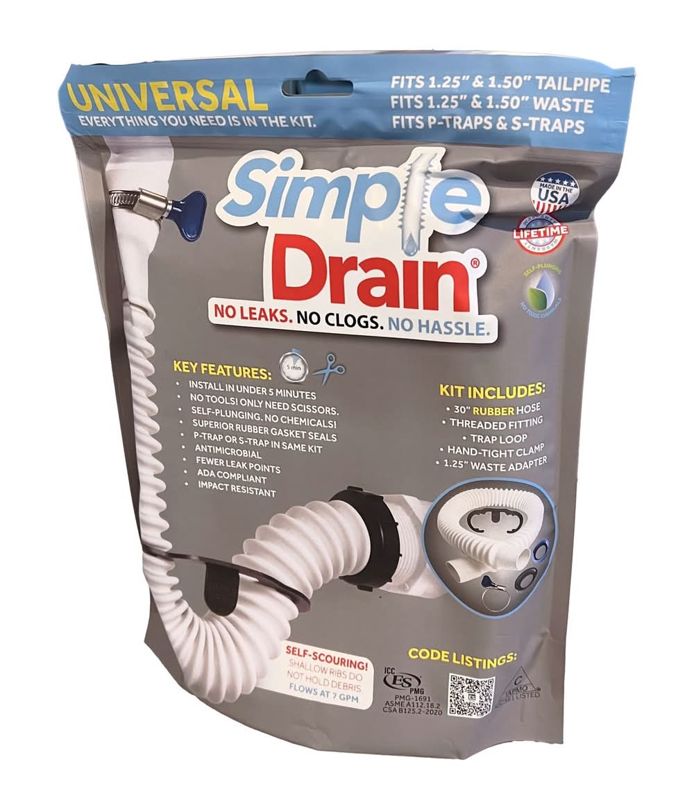 Simple Drain 1.25 In. D X 2.5 Ft. L Rubber Slotted Sink Drain Kit