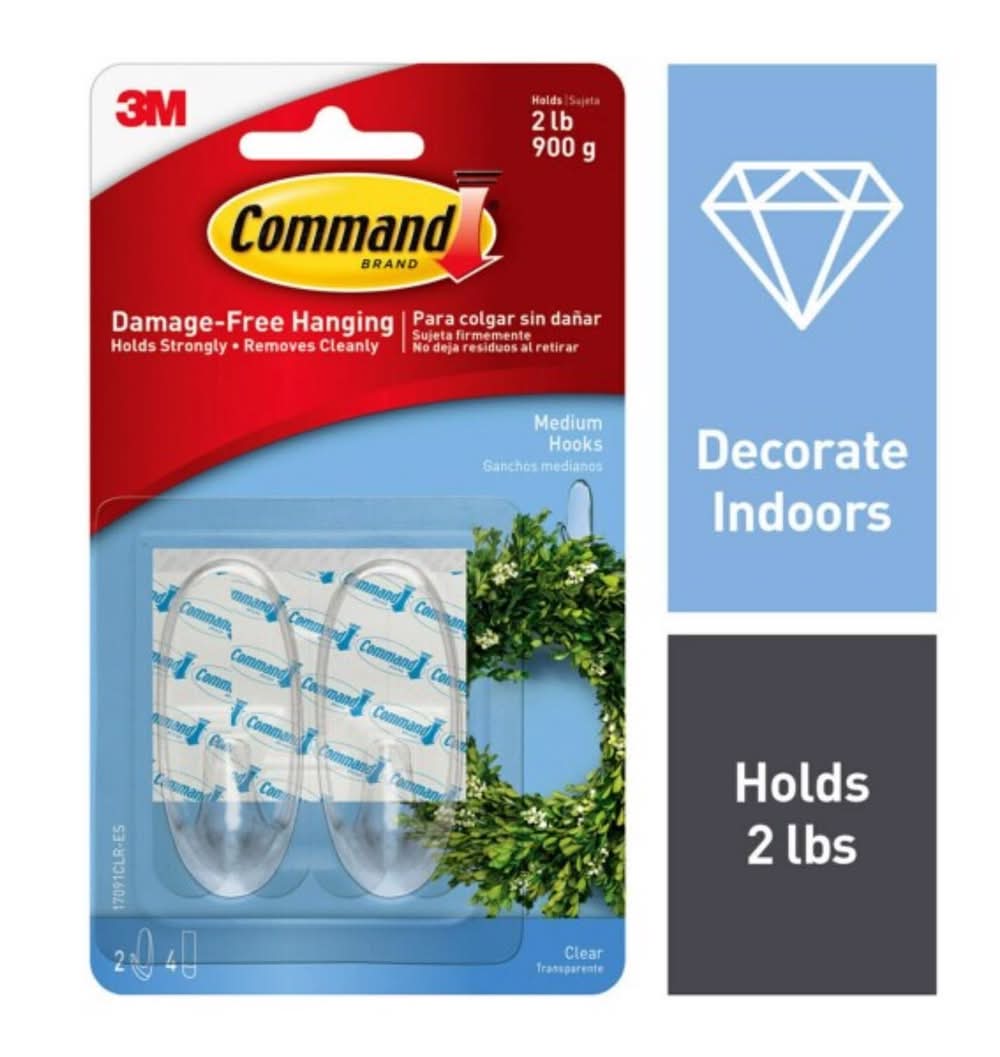 3M Command Medium Plastic Hook 1.625 In. L 2 Pk
